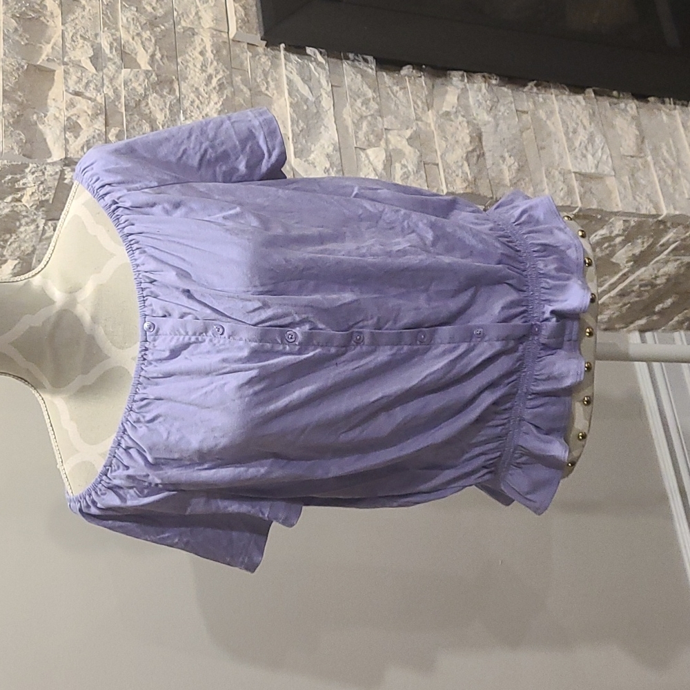 Ann Taylor purple button up top with gathered elastic waistband